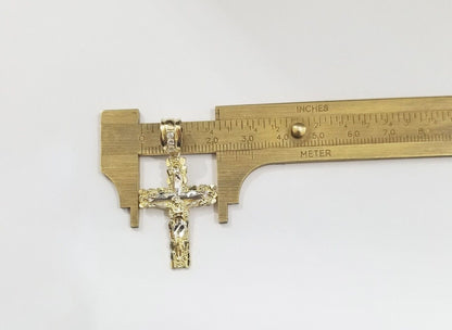 Real 10k Gold Nugget Jesus Crucifix Cross Pendant Charm 10kt Yellow Gold - Reva Jeweler