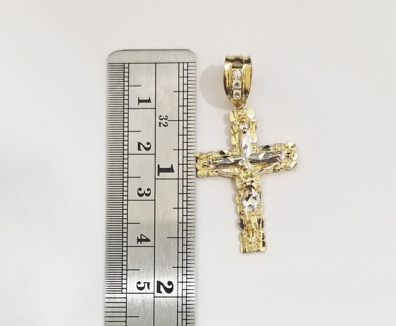 Real 10k Gold Nugget Jesus Crucifix Cross Pendant Charm 10kt Yellow Gold - Reva Jeweler
