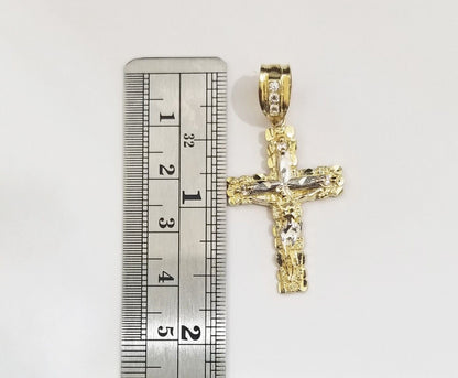 Real 10k Gold Nugget Jesus Crucifix Cross Pendant Charm 10kt Yellow Gold - Reva Jeweler