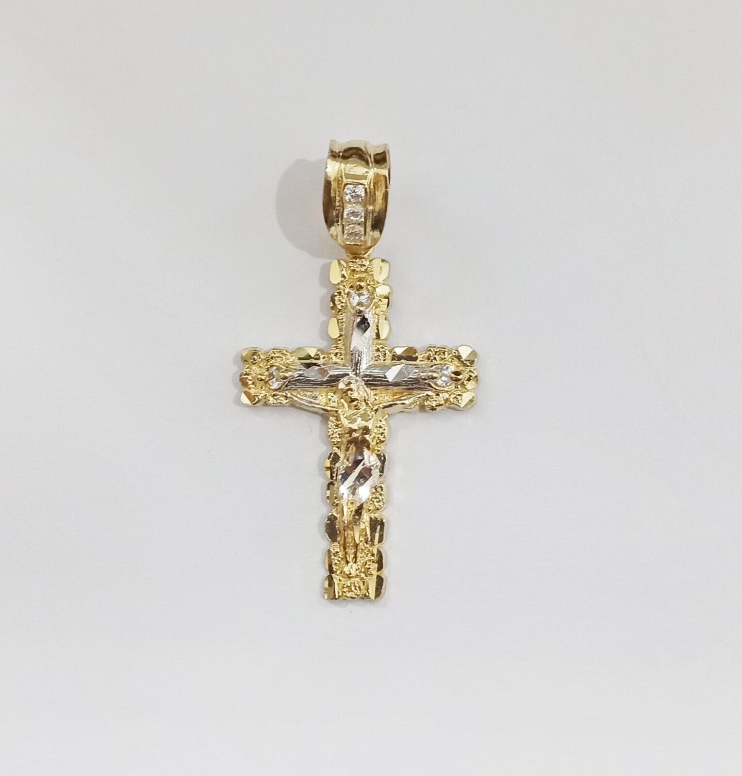 Real 10k Gold Nugget Jesus Crucifix Cross Pendant Charm 10kt Yellow Gold - Reva Jeweler