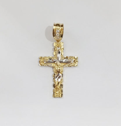 Real 10k Gold Nugget Jesus Crucifix Cross Pendant Charm 10kt Yellow Gold - Reva Jeweler