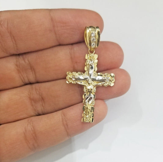 Real 10k Gold Nugget Jesus Crucifix Cross Pendant Charm 10kt Yellow Gold - Reva Jeweler