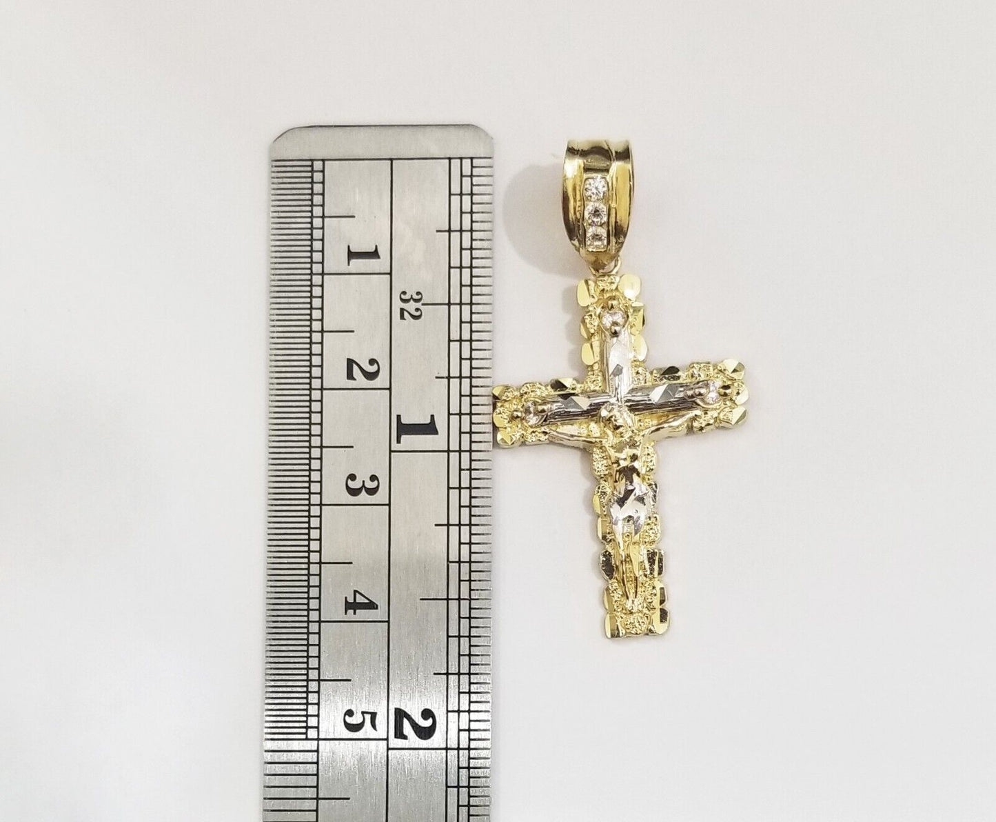 Real 10k Gold Nugget Jesus Crucifix Cross Pendant Charm 10kt Yellow Gold - GoldenlinQ