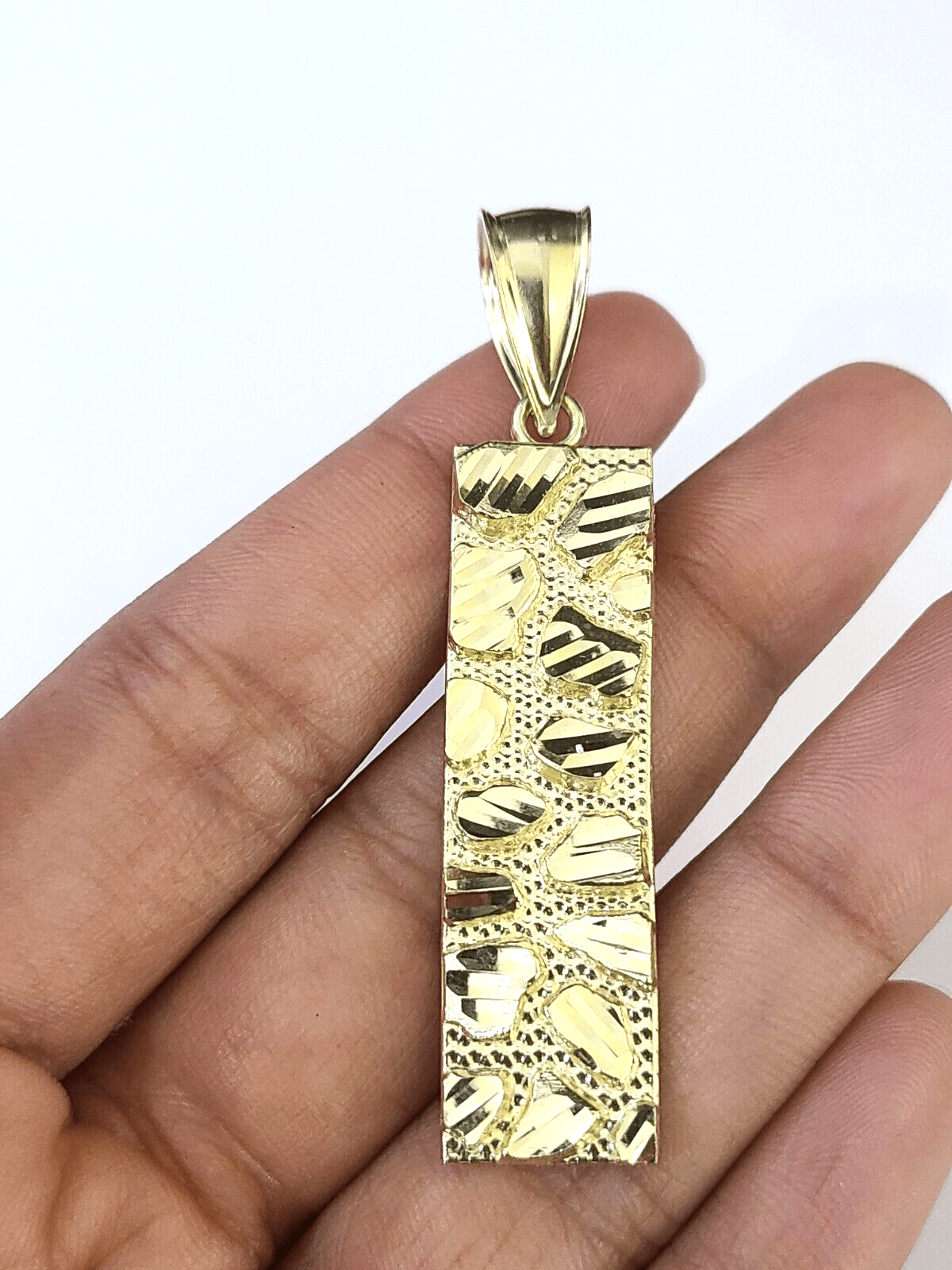 Real 10K Gold Nugget Pendant Diamond Cut 10kt yellow Gold Charm - Reva Jeweler
