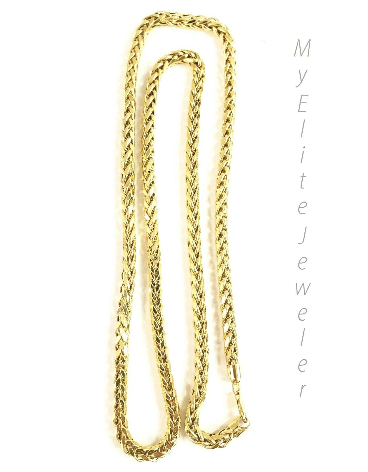 Real 10k Gold Palm Chain Necklace 4mm 24" Lobster Lock Real 10 KT Yellow Gold - Reva Jeweler