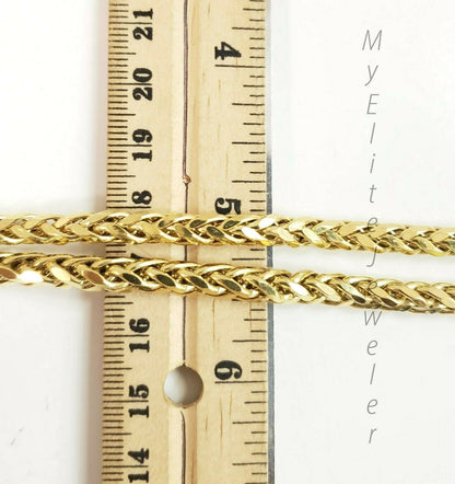 Real 10k Gold Palm Chain Necklace 4mm 24" Lobster Lock Real 10 KT Yellow Gold - Reva Jeweler