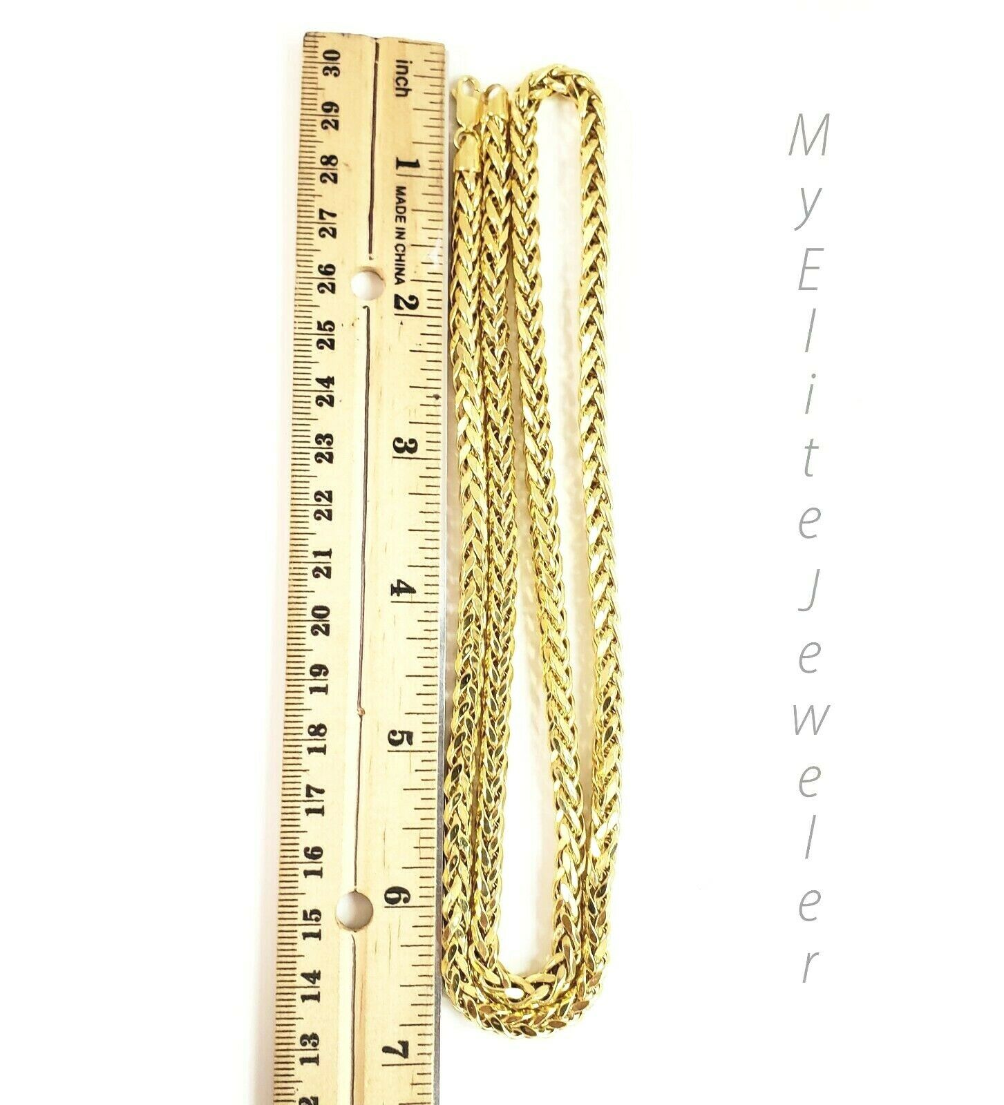 Real 10k Gold Palm Chain Necklace 4mm 24" Lobster Lock Real 10 KT Yellow Gold - Reva Jeweler