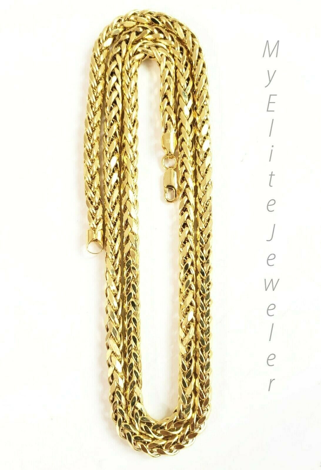Real 10k Gold Palm Chain Necklace 4mm 24" Lobster Lock Real 10 KT Yellow Gold - Reva Jeweler