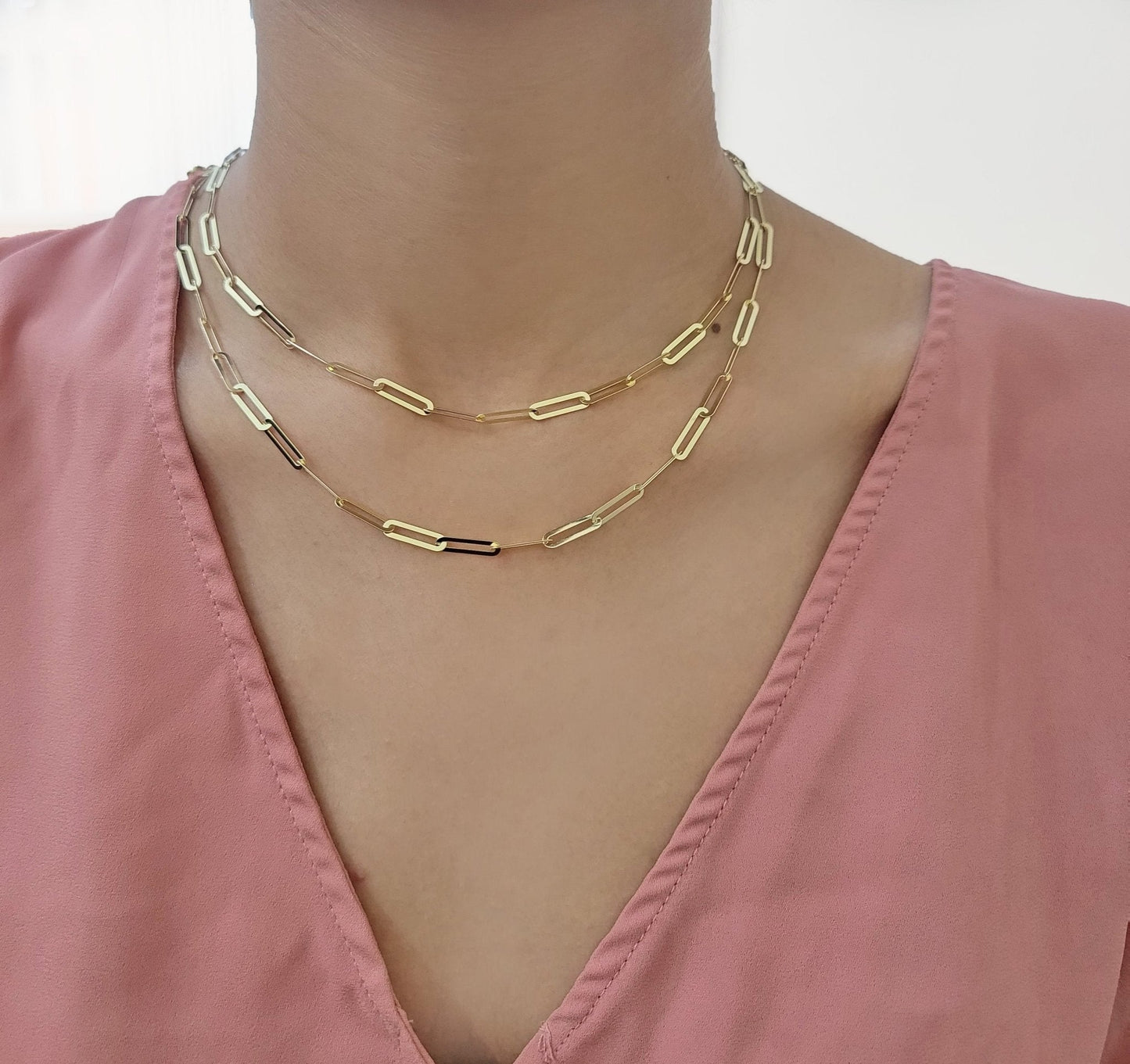 Real 10k Gold Paperclip Chain Ladies Necklace 16" 18" 20" 22" 24" Long 10kt 4mm - Reva Jeweler