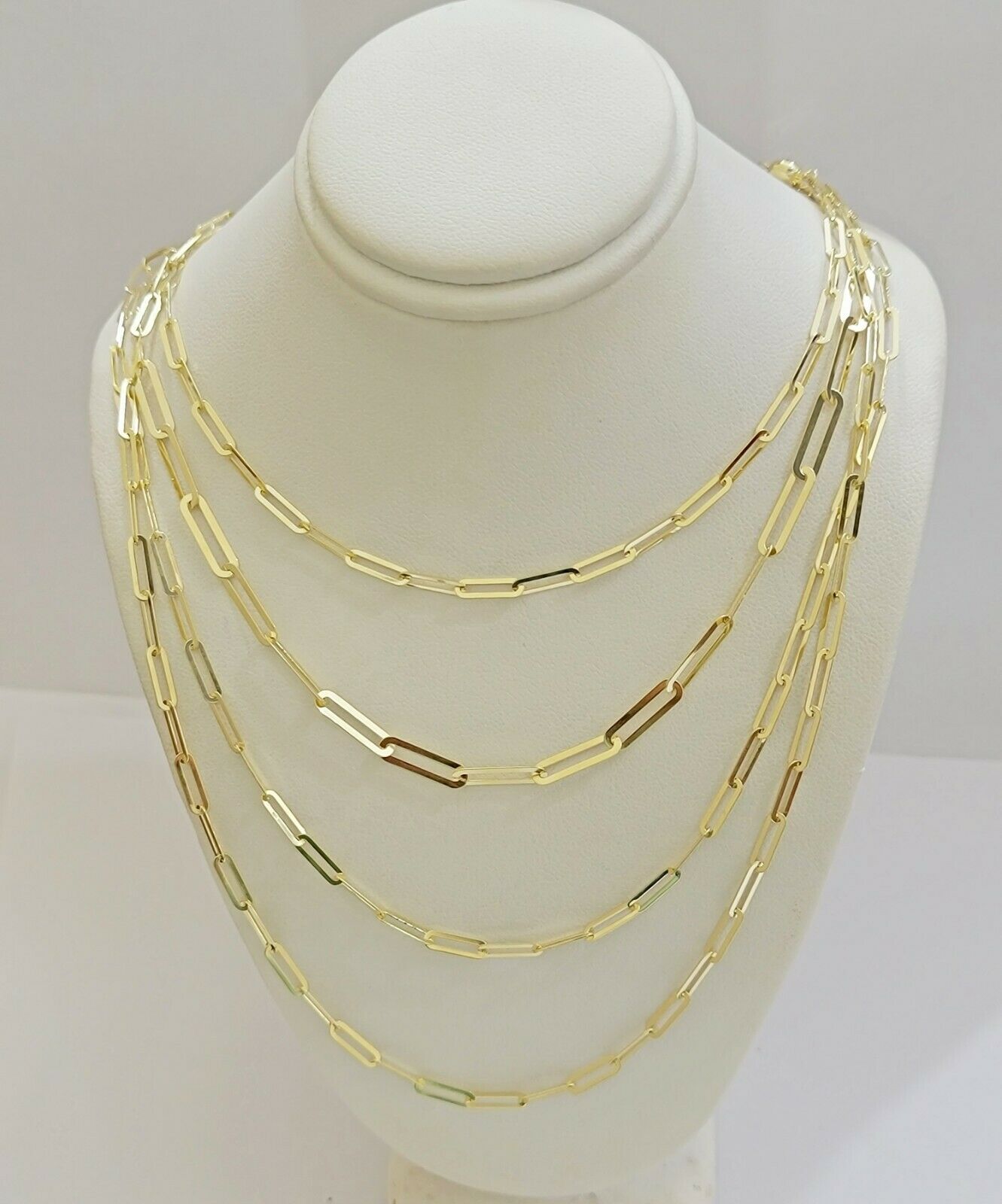 Real 10k Gold Paperclip Chain Ladies Necklace 16" 18" 20" 22" 24" Long 10kt 4mm - Reva Jeweler