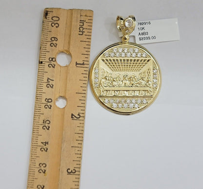 Real 10k Gold Pendant Charm Last Supper Jesus 10kt Yellow Gold With Stones , New - Reva Jeweler