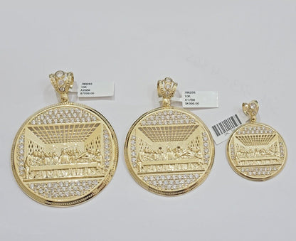 Real 10k Gold Pendant Charm Last Supper Jesus 10kt Yellow Gold With Stones , New - Reva Jeweler