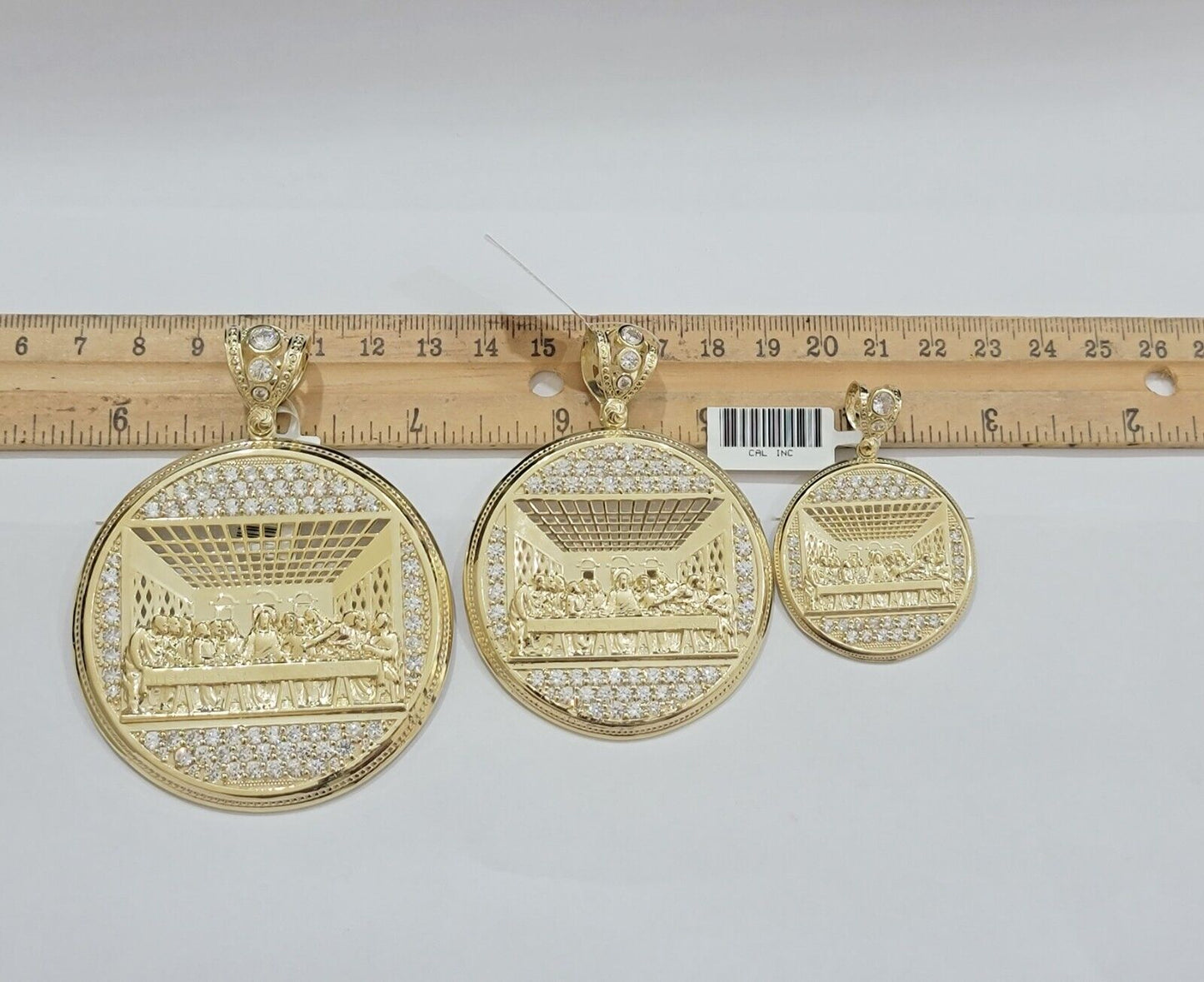 Real 10k Gold Pendant Charm Last Supper Jesus 10kt Yellow Gold With Stones , New - Reva Jeweler