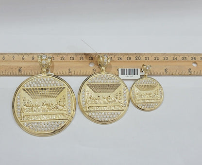 Real 10k Gold Pendant Charm Last Supper Jesus 10kt Yellow Gold With Stones , New - Reva Jeweler
