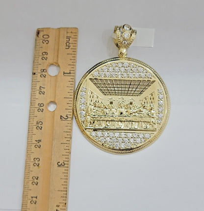 Real 10k Gold Pendant Charm Last Supper Jesus 10kt Yellow Gold With Stones , New - Reva Jeweler