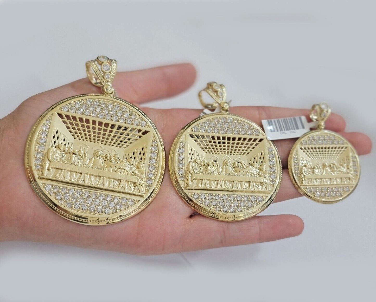 Real 10k Gold Pendant Charm Last Supper Jesus 10kt Yellow Gold With Stones , New - Reva Jeweler