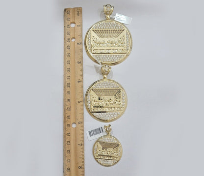 Real 10k Gold Pendant Charm Last Supper Jesus 10kt Yellow Gold With Stones , New - Reva Jeweler