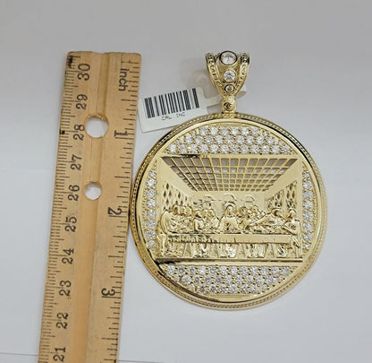 Real 10k Gold Pendant Charm Last Supper Jesus 10kt Yellow Gold With Stones , New - Reva Jeweler
