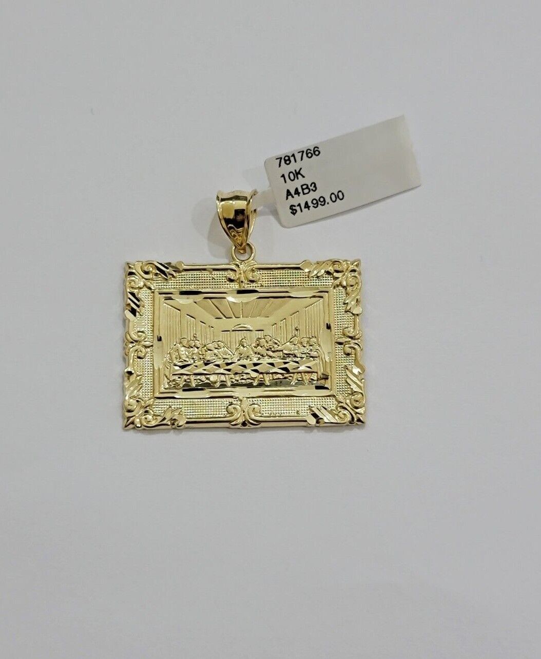 Real 10k Gold Pendant Charm Last Supper Square Jesus 10kt Yellow 1.5 - 3 Inch SALE - Reva Jeweler