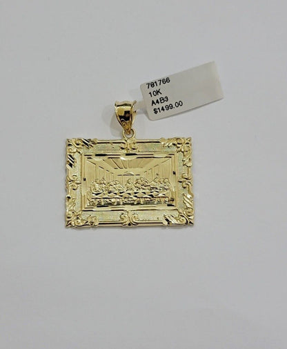 Real 10k Gold Pendant Charm Last Supper Square Jesus 10kt Yellow 1.5 - 3 Inch SALE - Reva Jeweler