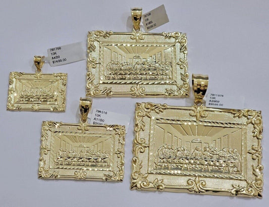Real 10k Gold Pendant Charm Last Supper Square Jesus 10kt Yellow 1.5 - 3 Inch SALE - Reva Jeweler