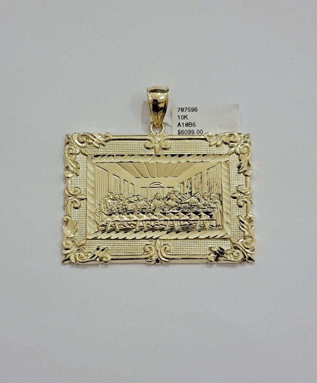 Real 10k Gold Pendant Charm Last Supper Square Jesus 10kt Yellow 1.5 - 3 Inch SALE - Reva Jeweler