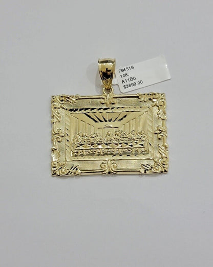 Real 10k Gold Pendant Charm Last Supper Square Jesus 10kt Yellow 1.5 - 3 Inch SALE - Reva Jeweler