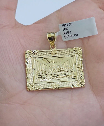 Real 10k Gold Pendant Charm Last Supper Square Jesus 10kt Yellow 1.5 - 3 Inch SALE - Reva Jeweler