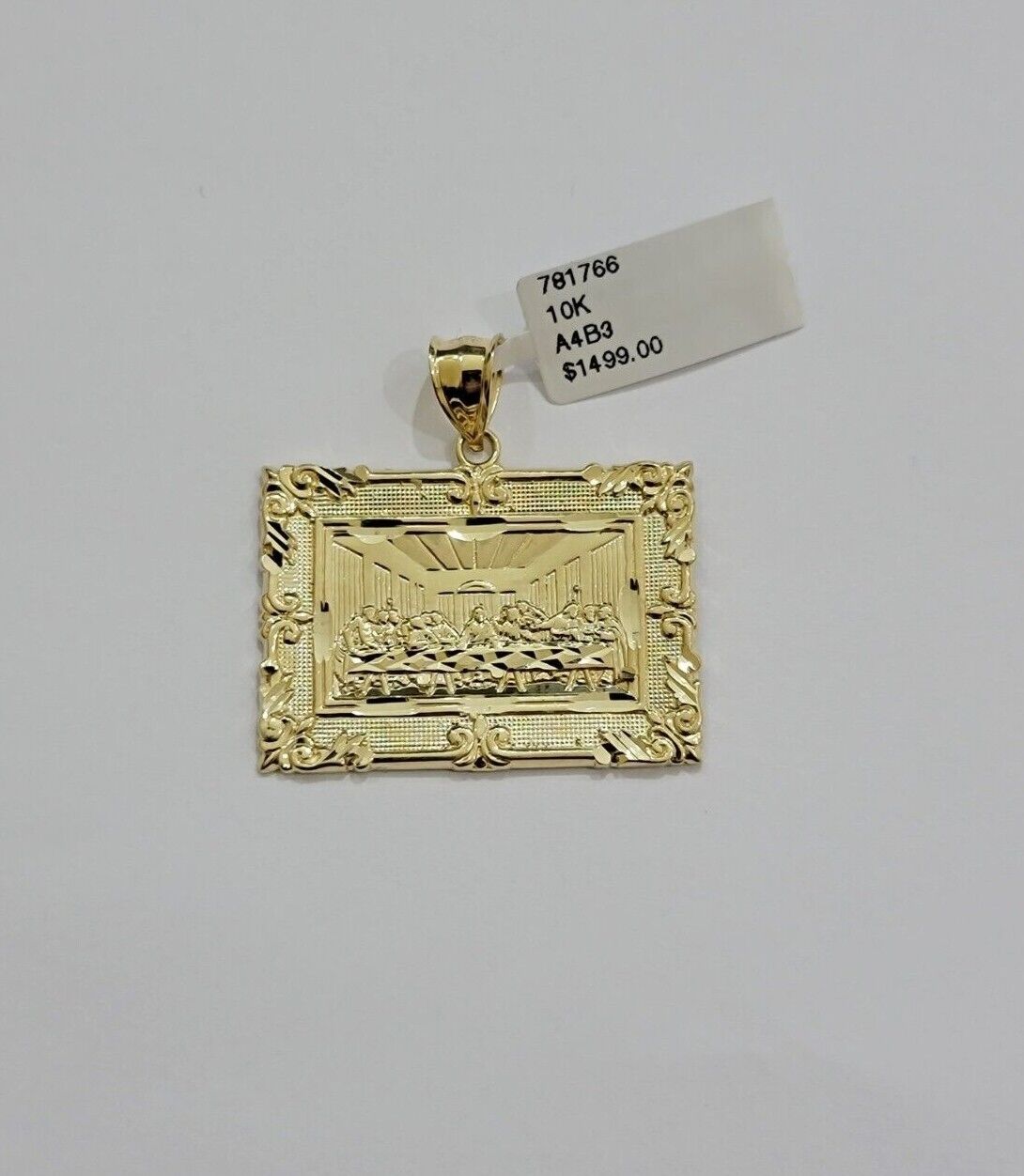 Real 10k Gold Pendant Charm Last Supper Square Jesus 10kt Yellow 1.5 - 3 Inch SALE - Reva Jeweler