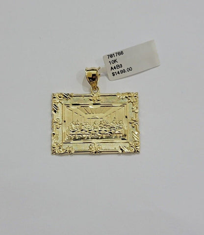 Real 10k Gold Pendant Charm Last Supper Square Jesus 10kt Yellow 1.5 - 3 Inch SALE - Reva Jeweler