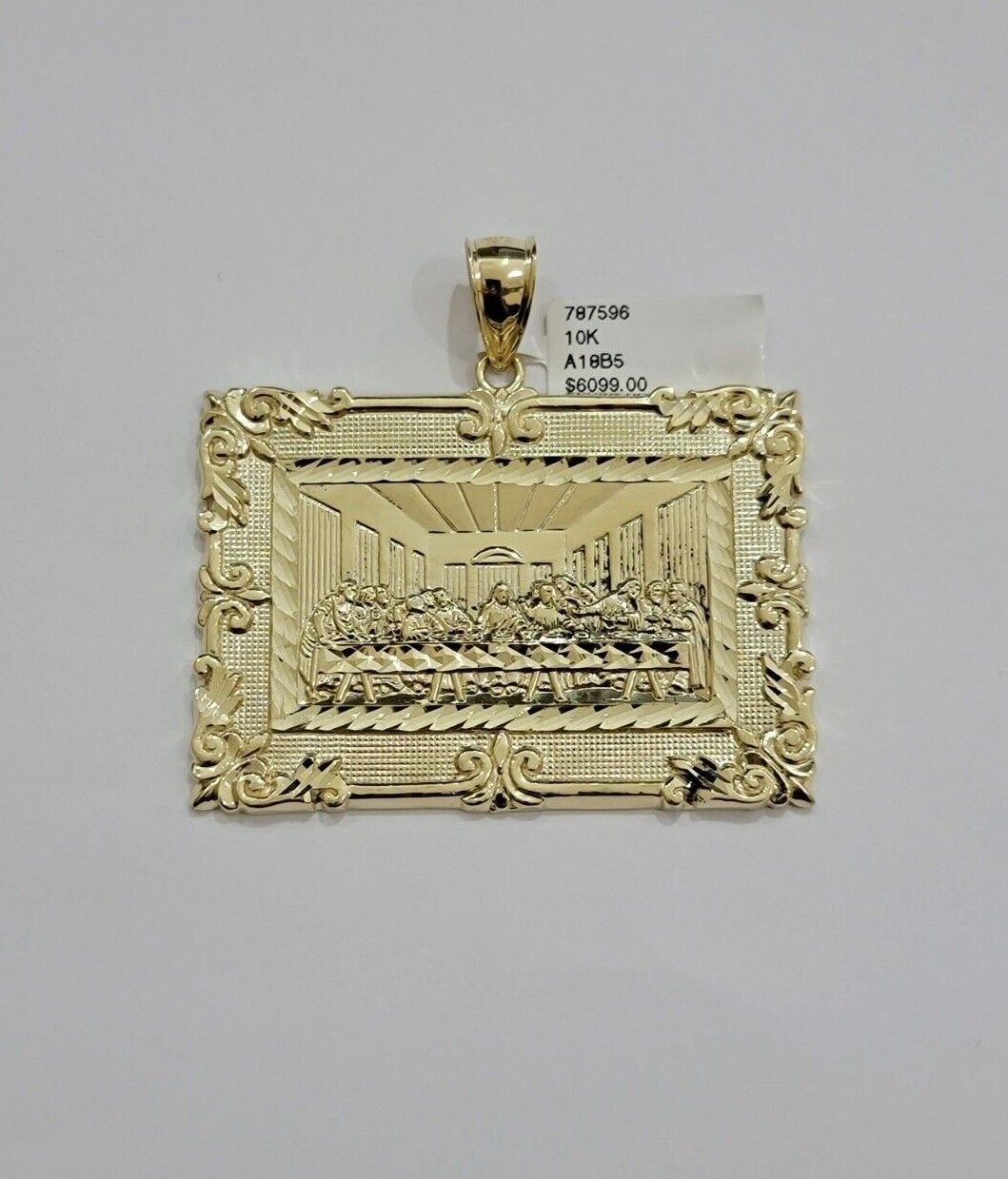 Real 10k Gold Pendant Charm Last Supper Square Jesus 10kt Yellow 1.5 - 3 Inch SALE - Reva Jeweler
