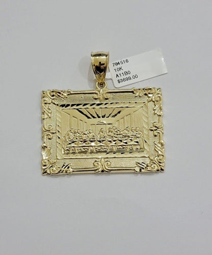 Real 10k Gold Pendant Charm Last Supper Square Jesus 10kt Yellow 1.5 - 3 Inch SALE - Reva Jeweler