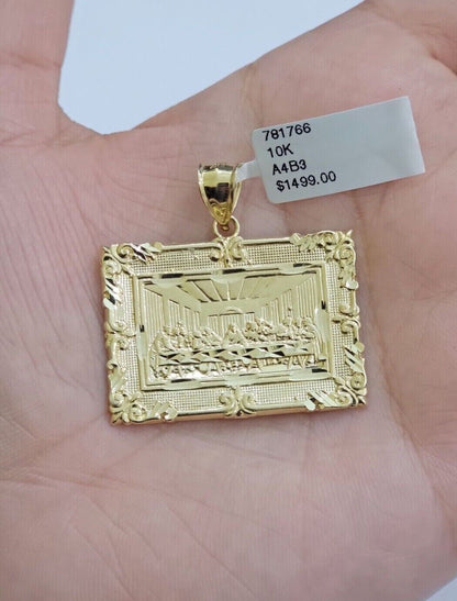 Real 10k Gold Pendant Charm Last Supper Square Jesus 10kt Yellow 1.5 - 3 Inch SALE - Reva Jeweler
