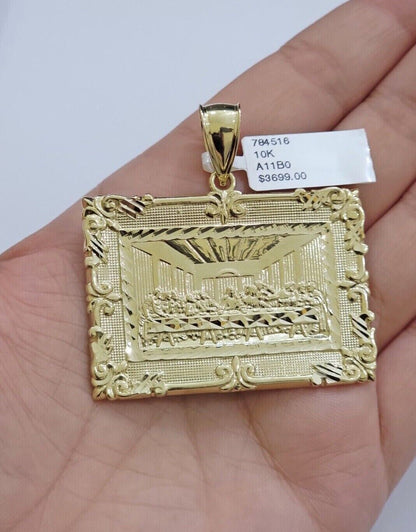 Real 10k Gold Pendant Charm Last Supper Square Jesus 10kt Yellow 1.5 - 3 Inch SALE - Reva Jeweler