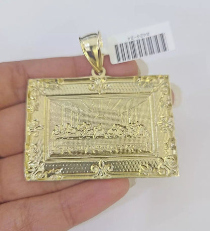 Real 10k Gold Pendant Charm Last Supper Square Jesus 10kt Yellow 1.5 - 3 Inch SALE - Reva Jeweler