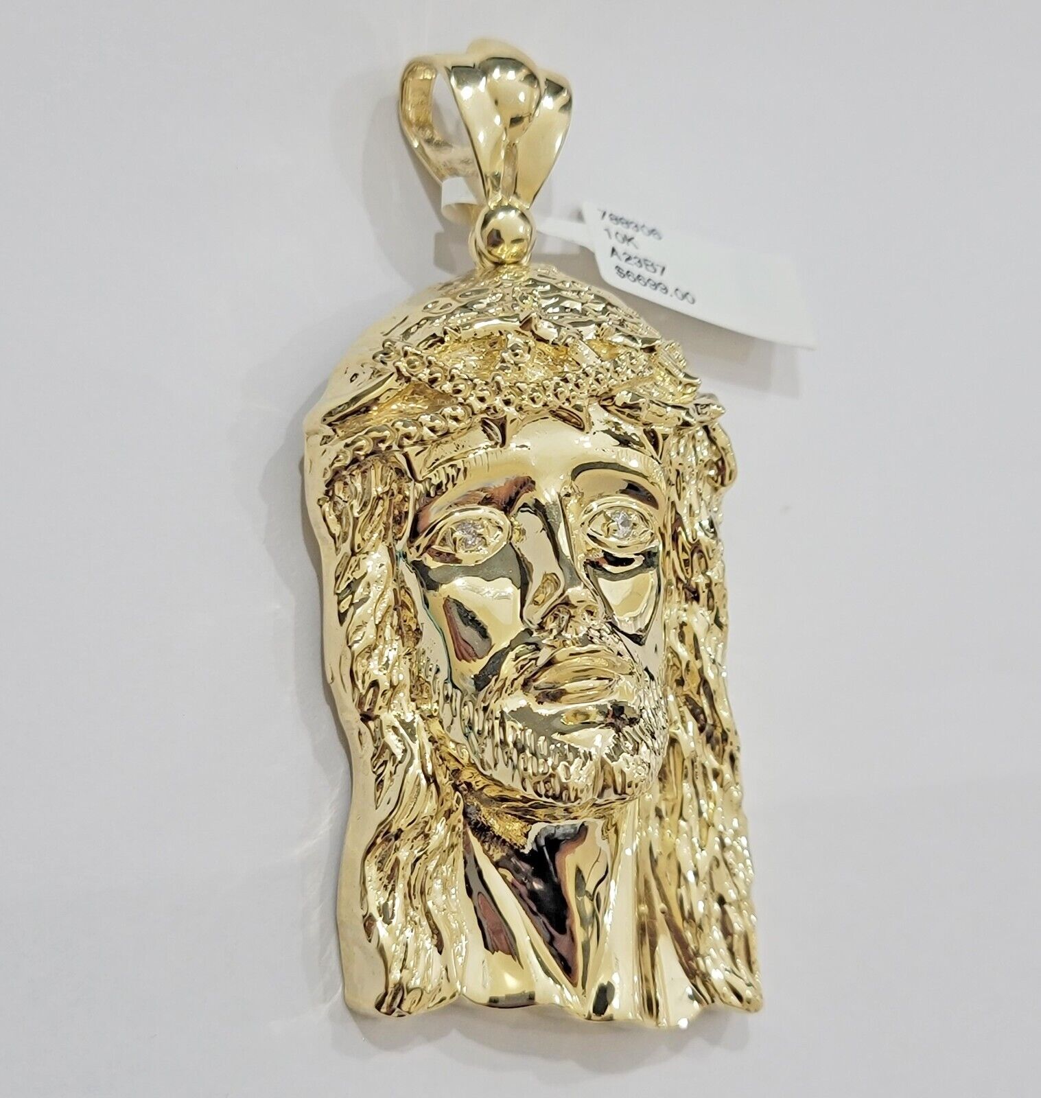 Real 10k Gold Pendant Jesus Head Charm 10kt Yellow Gold 3.1 Inch Long For Men's - Reva Jeweler