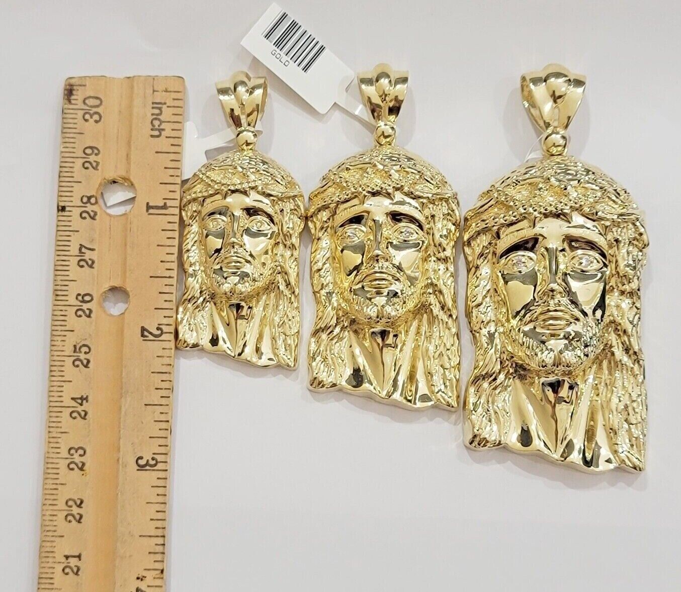 Real 10k Gold Pendant Jesus Head Charm 10kt Yellow Gold 3.1 Inch Long For Men's - Reva Jeweler