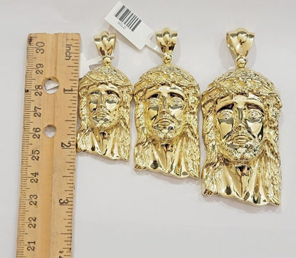 Real 10k Gold Pendant Jesus Head Charm 10kt Yellow Gold 3.1 Inch Long For Men's - Reva Jeweler