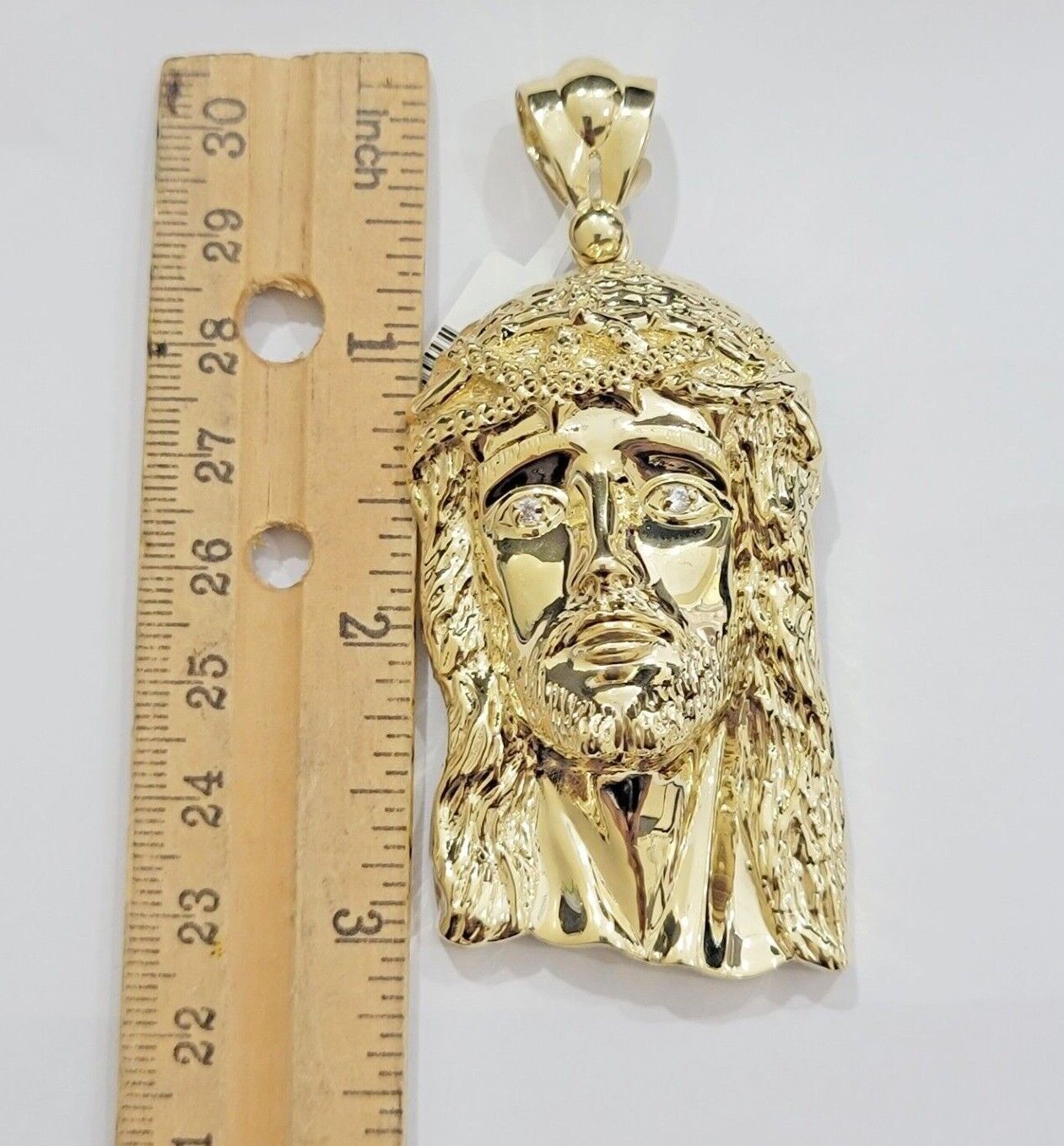 Real 10k Gold Pendant Jesus Head Charm 10kt Yellow Gold 3.1 Inch Long For Men's - Reva Jeweler