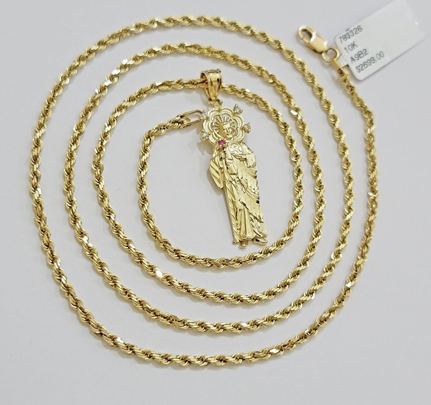 REAL 10k Gold Pendant & Solid Rope Chain Necklace 18" - 24 Inch Saint Jude Charm - Reva Jeweler