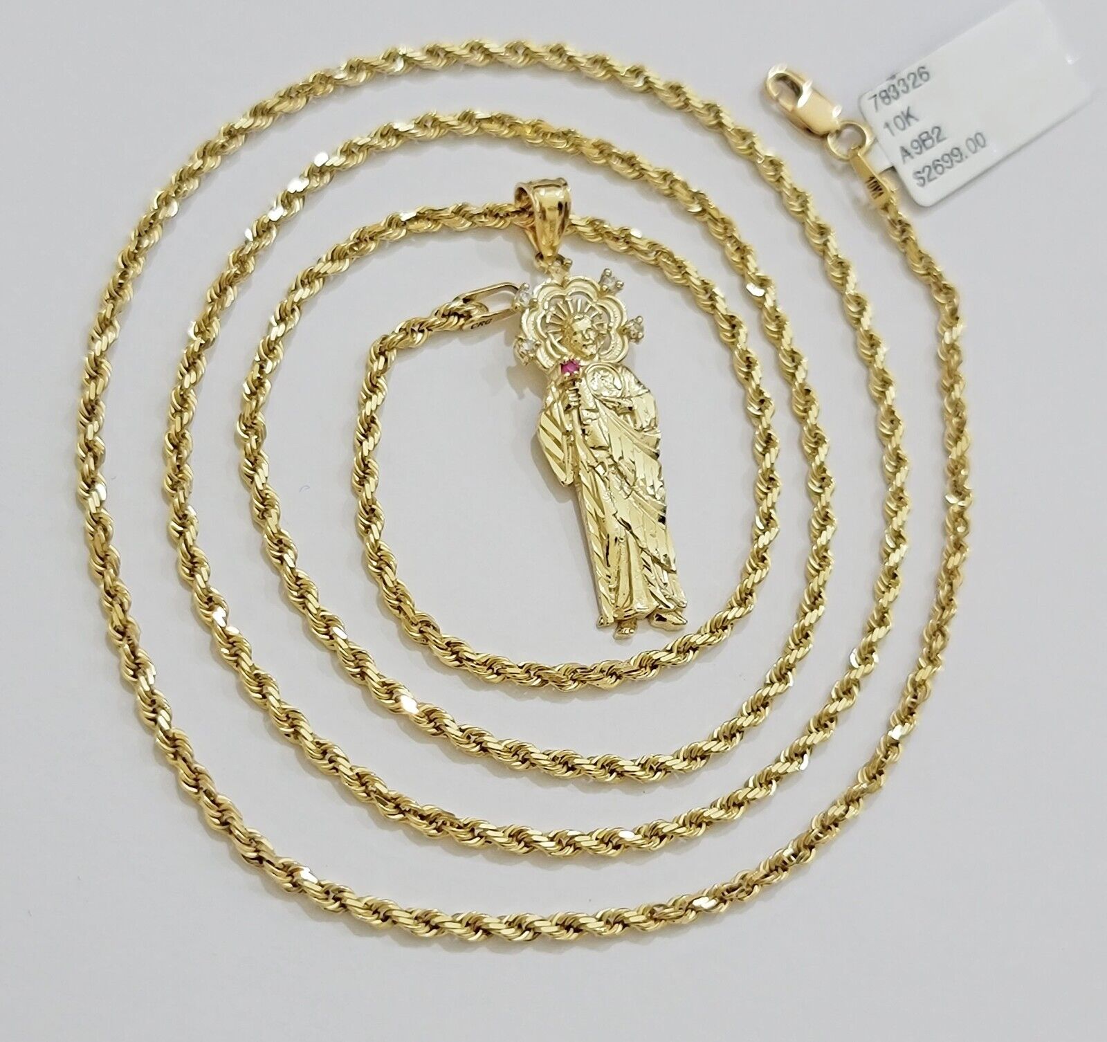 REAL 10k Gold Pendant & Solid Rope Chain Necklace 18" - 24 Inch Saint Jude Charm - Reva Jeweler
