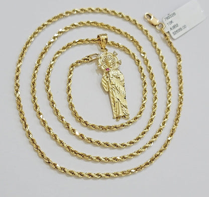 REAL 10k Gold Pendant & Solid Rope Chain Necklace 18" - 24 Inch Saint Jude Charm - Reva Jeweler