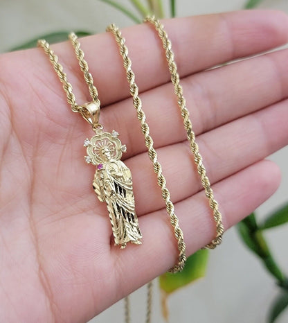 REAL 10k Gold Pendant & Solid Rope Chain Necklace 18" - 24 Inch Saint Jude Charm - Reva Jeweler