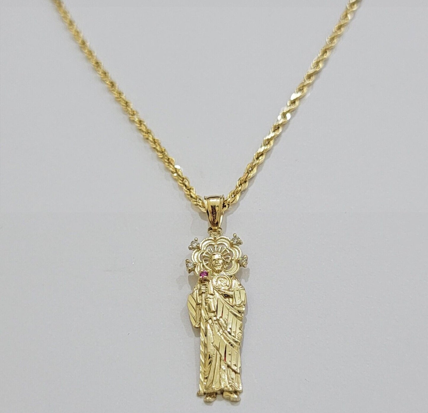 REAL 10k Gold Pendant & Solid Rope Chain Necklace 18" - 24 Inch Saint Jude Charm - Reva Jeweler