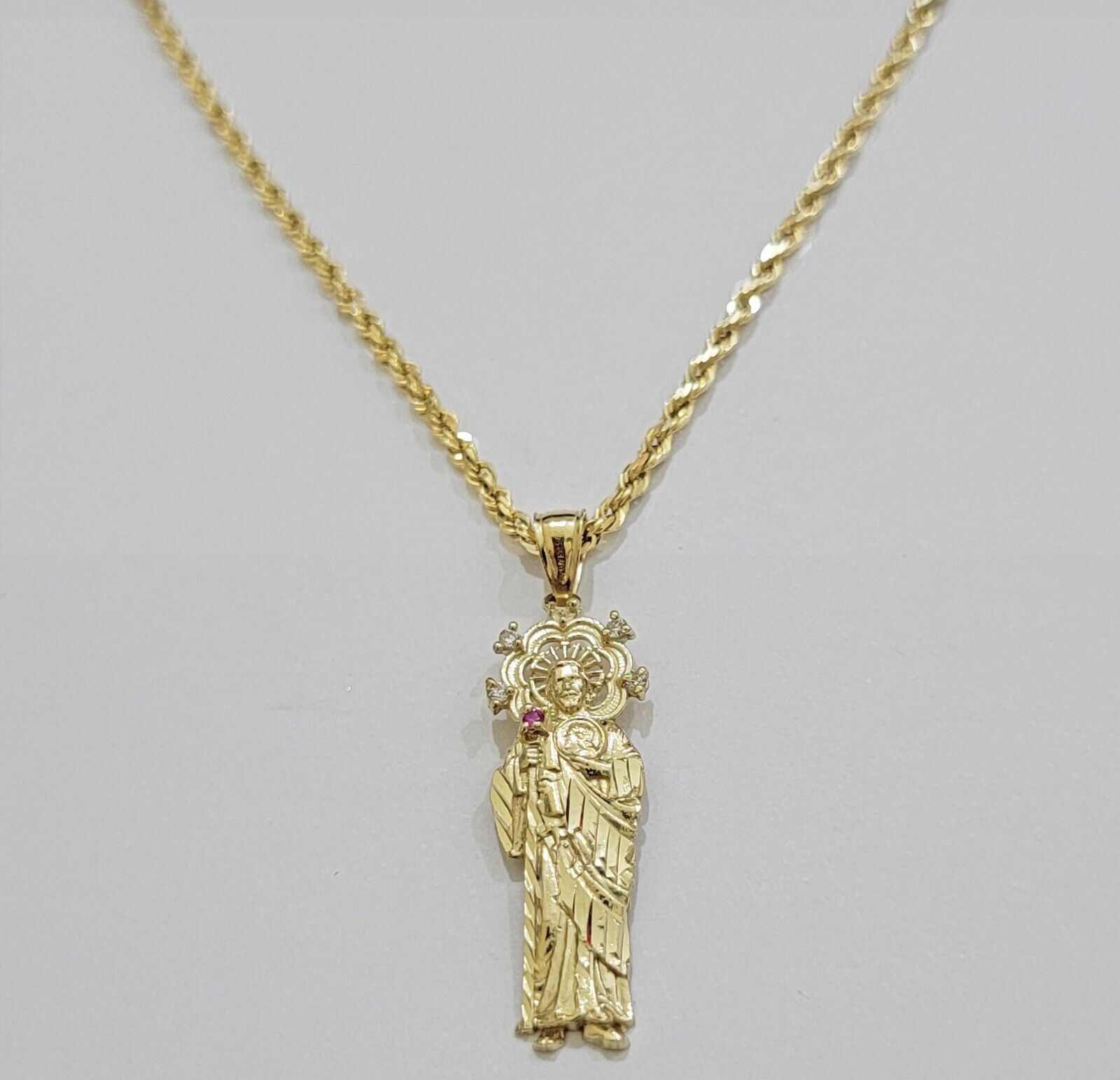 REAL 10k Gold Pendant & Solid Rope Chain Necklace 18" - 24 Inch Saint Jude Charm - Reva Jeweler