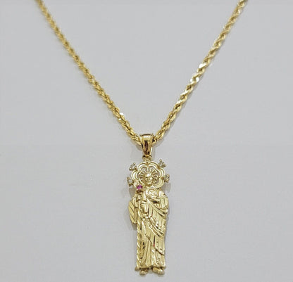 REAL 10k Gold Pendant & Solid Rope Chain Necklace 18" - 24 Inch Saint Jude Charm - Reva Jeweler