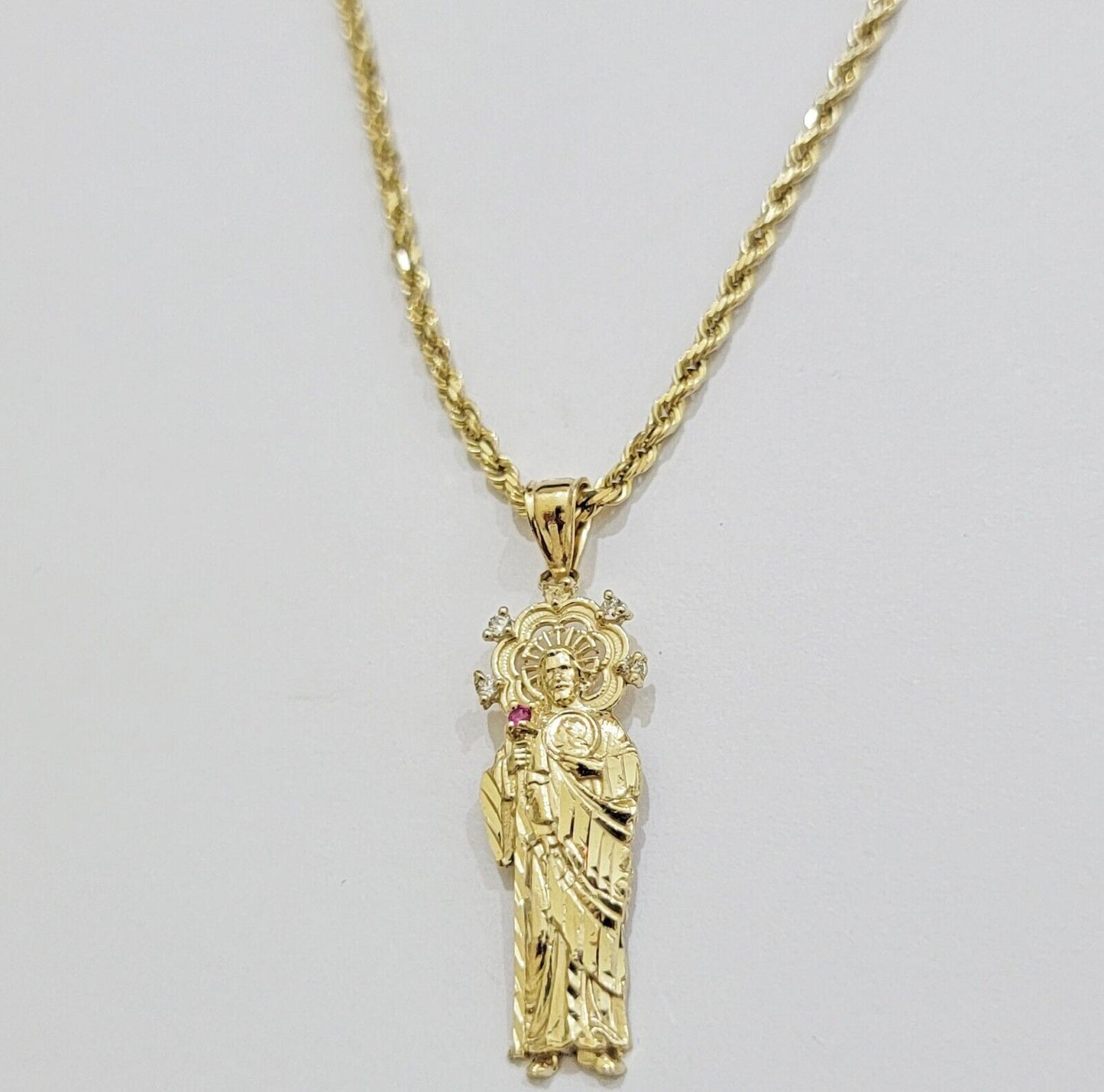 REAL 10k Gold Pendant & Solid Rope Chain Necklace 18" - 24 Inch Saint Jude Charm - Reva Jeweler