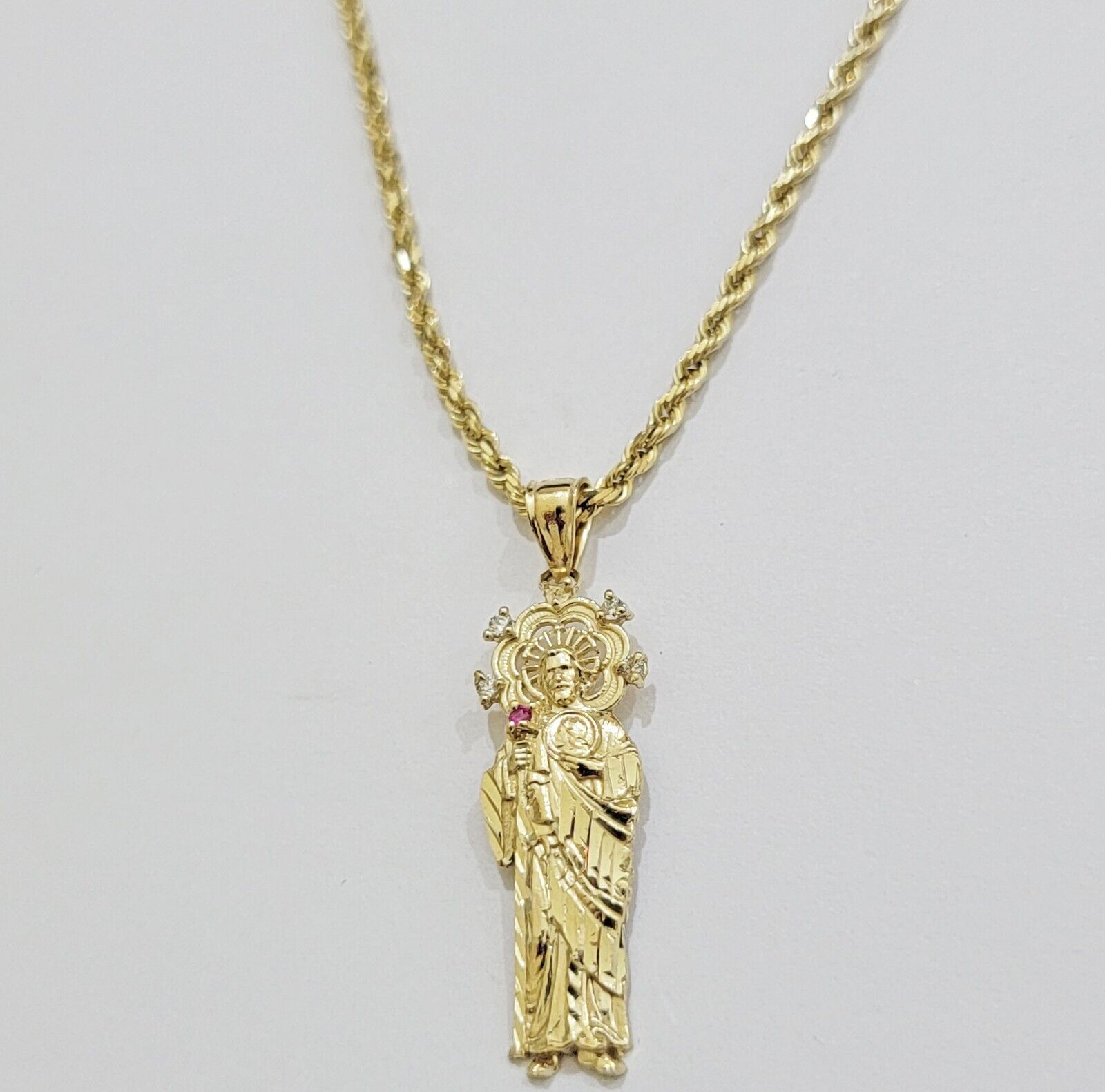 REAL 10k Gold Pendant & Solid Rope Chain Necklace 18" - 24 Inch Saint Jude Charm - Reva Jeweler