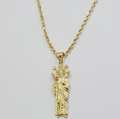 REAL 10k Gold Pendant & Solid Rope Chain Necklace 18" - 24 Inch Saint Jude Charm - Reva Jeweler