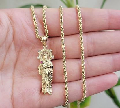 REAL 10k Gold Pendant & Solid Rope Chain Necklace 18" - 24 Inch Saint Jude Charm - Reva Jeweler